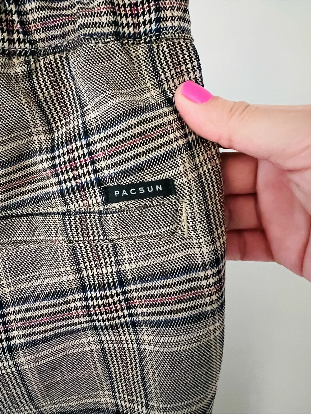 PacSun Men's Plaid Drawstring Trousers in Brown and Black S
